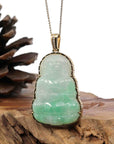 Baikalla Jewelry Jade Guanyin Pendant Necklace Copy of "Goddess of Compassion" 18k Yellow Gold Genuine Burmese Jadeite Jade Guanyin Necklace
