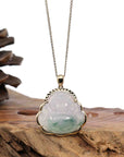 Baikalla Jewelry Gold Jadeite Jade Pendant Necklace Natural Burmese Jadeite Jade Happy Buddha Diamond Cut With 14k Yellow Bail