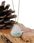 Baikalla Jewelry Gold Jadeite Jade Pendant Necklace Natural Burmese Jadeite Jade Happy Buddha Diamond Cut With 14k Yellow Bail