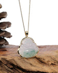 Baikalla Jewelry Gold Jadeite Jade Pendant Necklace Pendant Only Natural Burmese Jadeite Jade Happy Buddha Diamond Cut With 14k Yellow Bail