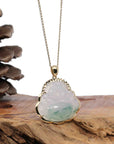 Baikalla Jewelry Gold Jadeite Jade Pendant Necklace Pendant Only Natural Burmese Jadeite Jade Happy Buddha Diamond Cut With 14k Yellow Bail