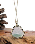 Baikalla Jewelry Gold Jadeite Jade Pendant Necklace Natural Burmese Jadeite Jade Happy Buddha Diamond Cut With 14k Yellow Bail