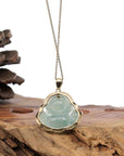 Baikalla Jewelry Gold Jadeite Jade Pendant Necklace Natural Burmese Jadeite Jade Happy Buddha Diamond Cut With 14k Yellow Bail