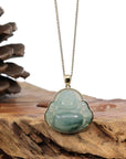 Baikalla Jewelry Gold Jadeite Jade Pendant Necklace Natural Burmese Jadeite Jade Happy Buddha With 14k Yellow Bail