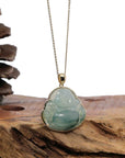 Baikalla Jewelry Gold Jadeite Jade Pendant Necklace Pendant Only Natural Burmese Jadeite Jade Happy Buddha With 14k Yellow Bail