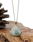 Baikalla Jewelry Gold Jadeite Jade Pendant Necklace Pendant Only Natural Burmese Jadeite Jade Happy Buddha Diamond Cut With 14k Yellow Bail