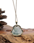 Baikalla Jewelry Gold Jadeite Jade Pendant Necklace Natural Burmese Jadeite Jade Happy Buddha Diamond Cut With 14k Yellow Bail