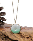 Baikalla Jewelry Gold Jadeite Jade Pendant Necklace 14K Yellow Gold "Good Luck Button" Necklace Green Jadeite Jade Lucky KouKou Pendant Necklace