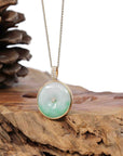 Baikalla Jewelry Gold Jadeite Jade Pendant Necklace 14K Yellow Gold "Good Luck Button" Necklace Green Jadeite Jade Lucky KouKou Pendant Necklace