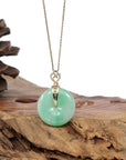 Baikalla Jewelry Gold Jadeite Jade Pendant Necklace 14K Yellow Gold "Good Luck Button" Necklace Green Jadeite Jade Lucky KouKou Pendant Necklace
