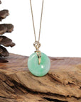 Baikalla Jewelry Gold Jadeite Jade Pendant Necklace 14K Yellow Gold "Good Luck Button" Necklace Green Jadeite Jade Lucky KouKou Pendant Necklace