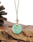 Baikalla Jewelry Gold Jadeite Jade Pendant Necklace 14K Yellow Gold "Good Luck Button" Necklace Green Jadeite Jade Lucky KouKou Pendant Necklace