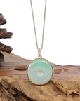 Baikalla Jewelry Gold Jadeite Jade Pendant Necklace 14K Yellow Gold "Good Luck Button" Necklace Green Jadeite Jade Lucky KouKou Pendant Necklace