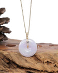 Baikalla Jewelry Gold Jadeite Jade Pendant Necklace Pendant Only "Good Luck Button" Lavender Jadeite Jade Lucky KouKou Pendant With 14K Yellow Gold Bail