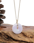 Baikalla Jewelry Gold Jadeite Jade Pendant Necklace "Good Luck Button" Lavender Jadeite Jade Lucky KouKou Pendant With 14K Yellow Gold Bail