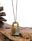 Baikalla Jewelry Jade Pendant Necklace Baikalla Yellow and Green Jadeite Jade Lock Necklace Pendant