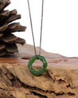 Baikalla Jewelry Jade Pendant Necklace "Good Luck Button" Green Nephrite Jade Pendant Necklace
