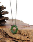 Baikalla Jewelry Jade Pendant Necklace "Good Luck Button" Green Nephrite Jade Pendant Necklace