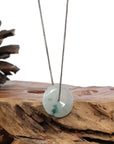 Baikalla Jewelry Jade Pendant Necklace Baikalla™ "Good Luck Button" Necklace Ice Blue Green Jadeite Jade Lucky KouKou Pendant Necklace