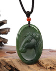Baikalla Jewelry Jade Carving Necklace Natural Jade 12 Zodiac: Nephrite Jade Horse Pendant Necklace in Deep Green