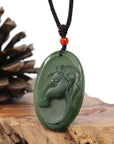 Baikalla Jewelry Jade Carving Necklace Natural Jade 12 Zodiac: Nephrite Jade Horse Pendant Necklace in Deep Green