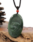 Baikalla Jewelry Jade Carving Necklace Natural Jade 12 Zodiac: Nephrite Jade Dog Pendant Necklace in Deep Green