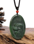 Baikalla Jewelry Jade Carving Necklace Natural Jade 12 Zodiac: Nephrite Jade Dog Pendant Necklace in Deep Green