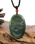 Baikalla Jewelry Jade Carving Necklace Natural Jade 12 Zodiac: Nephrite Jade Hog Pendant Necklace in Deep Green