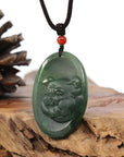 Baikalla Jewelry Jade Carving Necklace Natural Jade 12 Zodiac: Nephrite Jade Hog Pendant Necklace in Deep Green