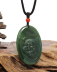 Baikalla Jewelry Jade Carving Necklace Natural Jade 12 Zodiac: Nephrite Jade Hog Pendant Necklace in Deep Green