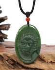 Baikalla Jewelry Jade Carving Necklace Natural Jade 12 Zodiac: Nephrite Jade Monkey Pendant Necklace in Deep Green