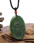 Baikalla Jewelry Jade Carving Necklace Natural Jade 12 Zodiac: Nephrite Jade Monkey Pendant Necklace in Deep Green