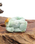 Baikalla Jewelry genuine jadeite carving Genuine Burmese Yellow-Green Jadeite Jade PiXiu Pendant Necklace