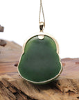 Baikalla Jewelry Gold Jade Buddha Baikalla™ "Laughing Buddha" Large 14k Yellow Gold Genuine Nephrite Green Jade with Diamonds Buddha Pendant Necklace High-end Collectable