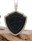 Baikalla Jewelry Gold Jade Buddha Baikalla™ "Special Pattern" Large 14k Yellow Gold Genuine Black Nephrite Jade & VVS1 DEF Moissanite Pendant Necklace High-end Collectable