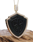 Baikalla Jewelry Gold Jade Buddha Baikalla™ "Special Pattern" Large 14k Yellow Gold Genuine Black Nephrite Jade & VVS1 DEF Moissanite Pendant Necklace High-end Collectable