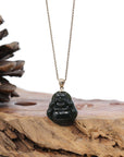 Baikalla Jewelry Gold Jade Pendant Genuine Nephrite Black Jade Buddha Pendant Necklace with 14k Gold bail