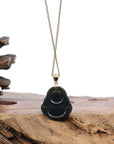 Baikalla Jewelry Gold Jade Pendant Genuine Nephrite Black Jade Buddha Pendant Necklace with 14k Gold bail