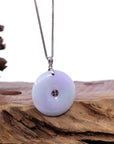 Baikalla Jewelry Gold Jadeite Jade Pendant Necklace "Good Luck Button" Lavender Jadeite Jade Lucky KouKou Pendant With 14K White Gold Bail