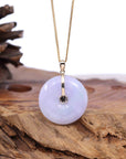 Baikalla Jewelry Gold Jadeite Jade Pendant Necklace "Good Luck Button" Lavender Jadeite Jade Lucky KouKou Pendant With 14K Yellow Gold Diamond Bail
