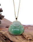Baikalla Jewelry Gold Jadeite Jade Pendant Necklace Natural Burmese Jadeite Jade Happy Buddha With 14k Yellow Bail