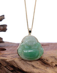 Baikalla Jewelry Gold Jadeite Jade Pendant Necklace Natural Burmese Jadeite Jade Happy Buddha With 14k Yellow Bail