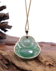 Baikalla Jewelry Gold Jadeite Jade Pendant Necklace Natural Burmese Jadeite Jade Happy Buddha With 14k Yellow Bail