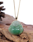 Baikalla Jewelry Gold Jadeite Jade Pendant Necklace Natural Burmese Jadeite Jade Happy Buddha With 14k Yellow Bail