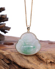 Baikalla Jewelry Gold Jadeite Jade Pendant Necklace Pendant Only Natural Burmese Jadeite Jade Happy Buddha With 14k Yellow Bail