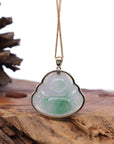 Baikalla Jewelry Gold Jadeite Jade Pendant Necklace Natural Burmese Jadeite Jade Happy Buddha With 14k Yellow Bail