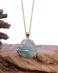 Baikalla Jewelry Gold Jadeite Jade Pendant Necklace Natural Burmese Jadeite Jade Happy Buddha Diamond Cut With 14k Yellow Bail