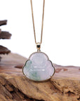 Baikalla Jewelry Gold Jadeite Jade Pendant Necklace Pendant Only Natural Burmese Jadeite Jade Happy Buddha With 14k Yellow Bail