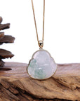 Baikalla Jewelry Gold Jadeite Jade Pendant Necklace Natural Burmese Jadeite Jade Happy Buddha With 14k Yellow Bail