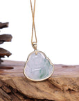 Baikalla Jewelry Gold Jadeite Jade Pendant Necklace Natural Burmese Jadeite Jade Happy Buddha With 14k Yellow Bail